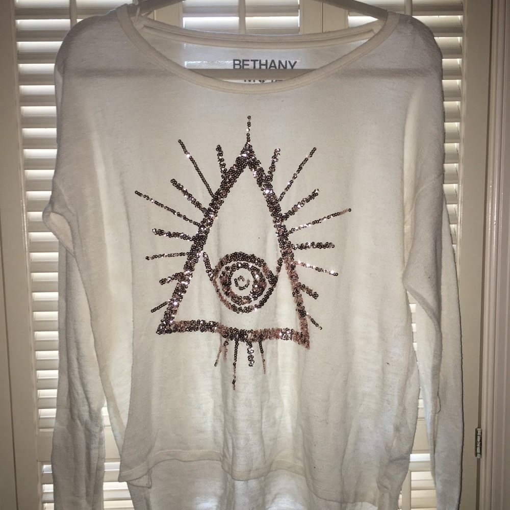 High-low sweater with rose gold sequins